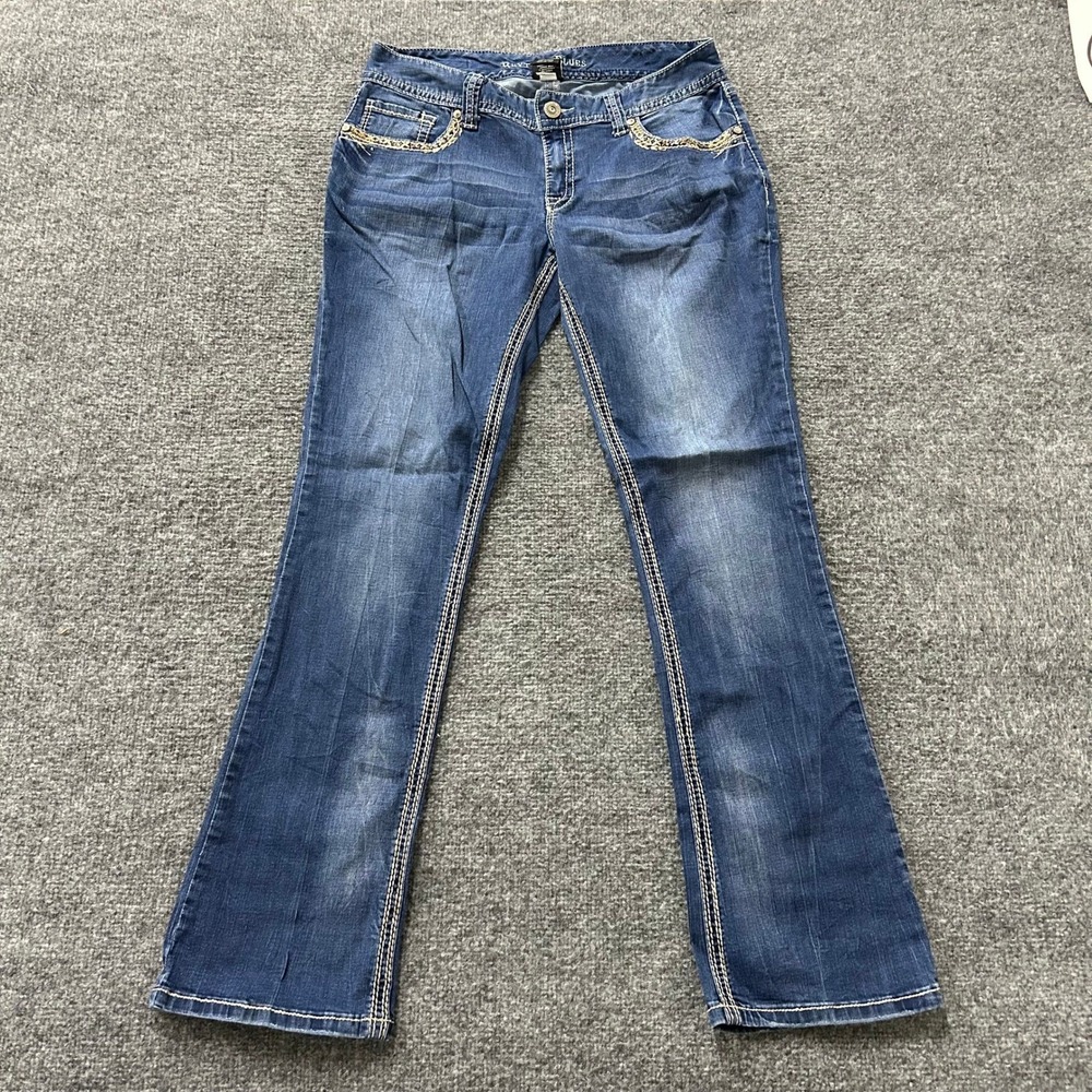 Rhythm In Blues Jeans Womens Size 10 Blue Bootcut Embroidered Contrast Stitching